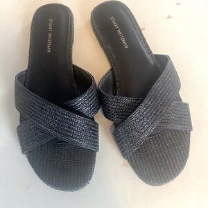 Stuart Weitzman Black Woven Slide Sandals